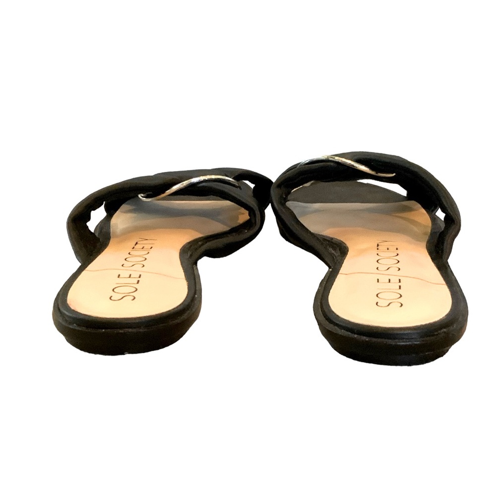 Sole Society Sandals Black and Silver Slides Flats Open Toes Comfy Size 9.5 - Picture 4 of 7